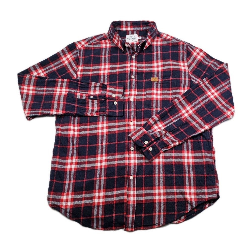 Simply Southern Mens XLarge Red Flannel Tartan Plaid Long Sleeve Button Up Shirt
